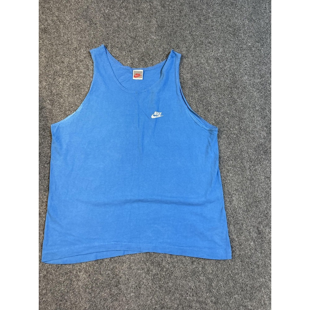 VTG Nike Shirt Mens XL Blue Tank Top Scoop Neck Made USA Athletic Gym Logo